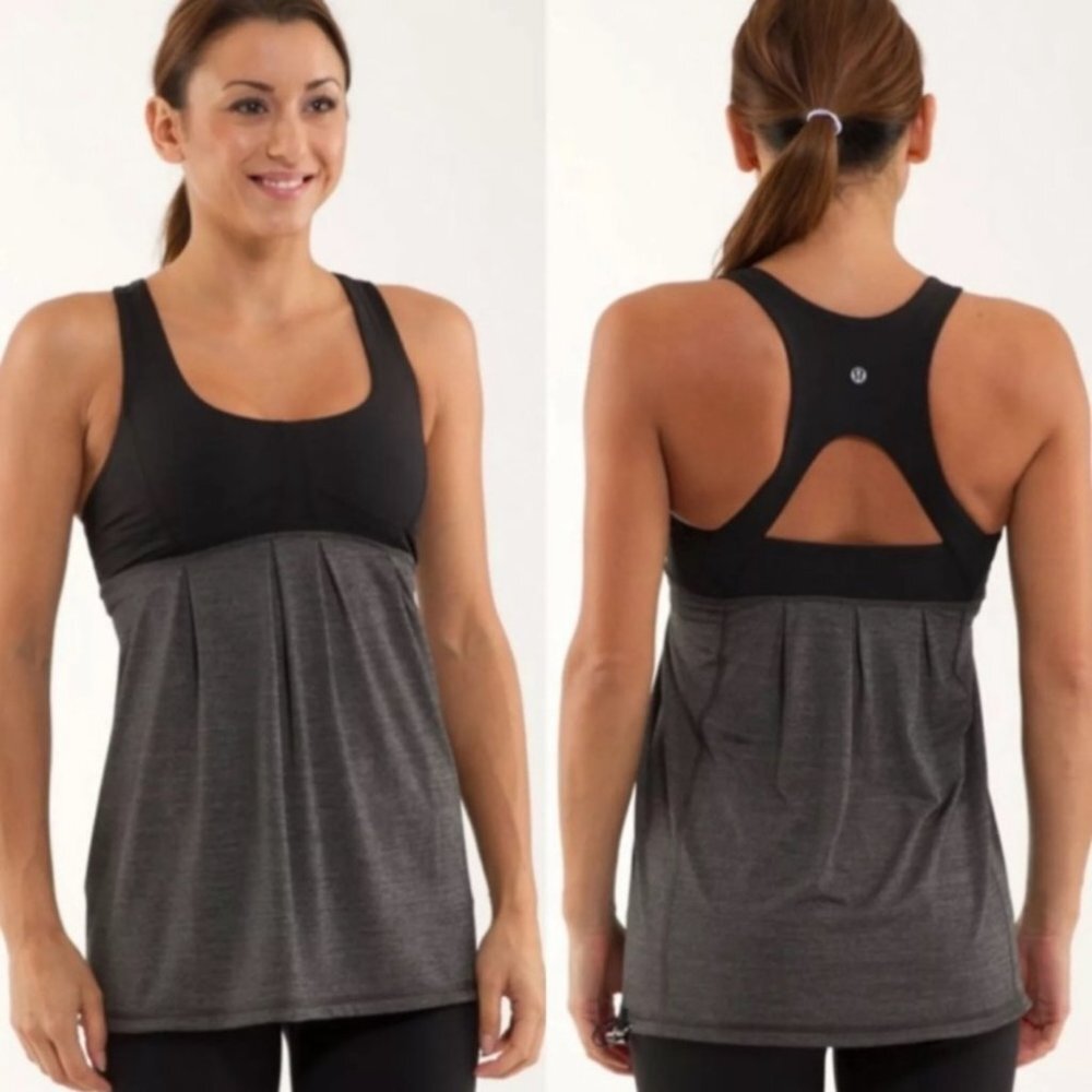 Lululemon Run Your Heart Out Tank‎ Heathered Black Top Built In Bra Size 6 Yoga